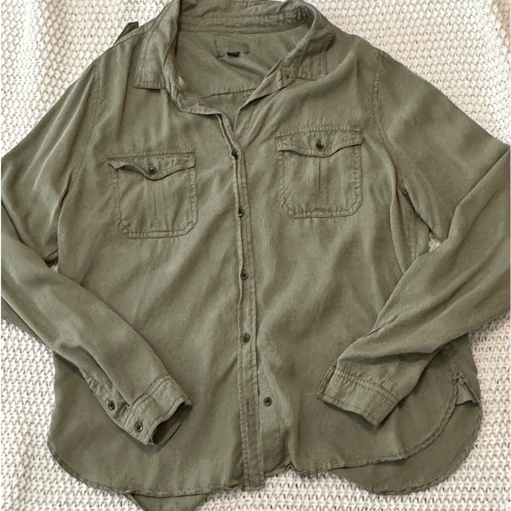 Long Sleeve Button Down-Olive Green